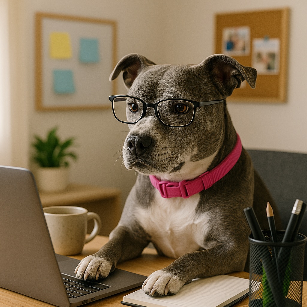 Bella the staffie at Work